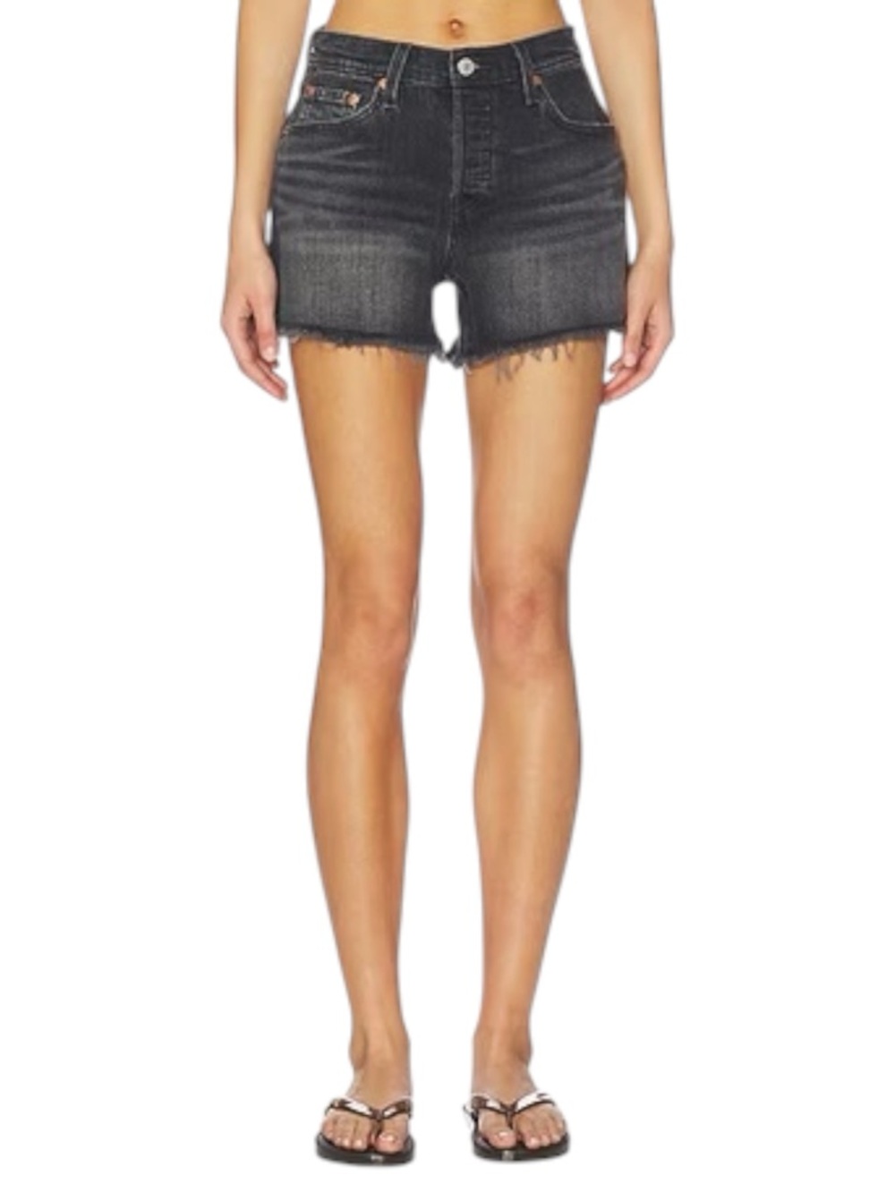 Dr. Denim Skye Charcoal Black Ripped Raw Hem Cotton Denim Jean Shorts (26)